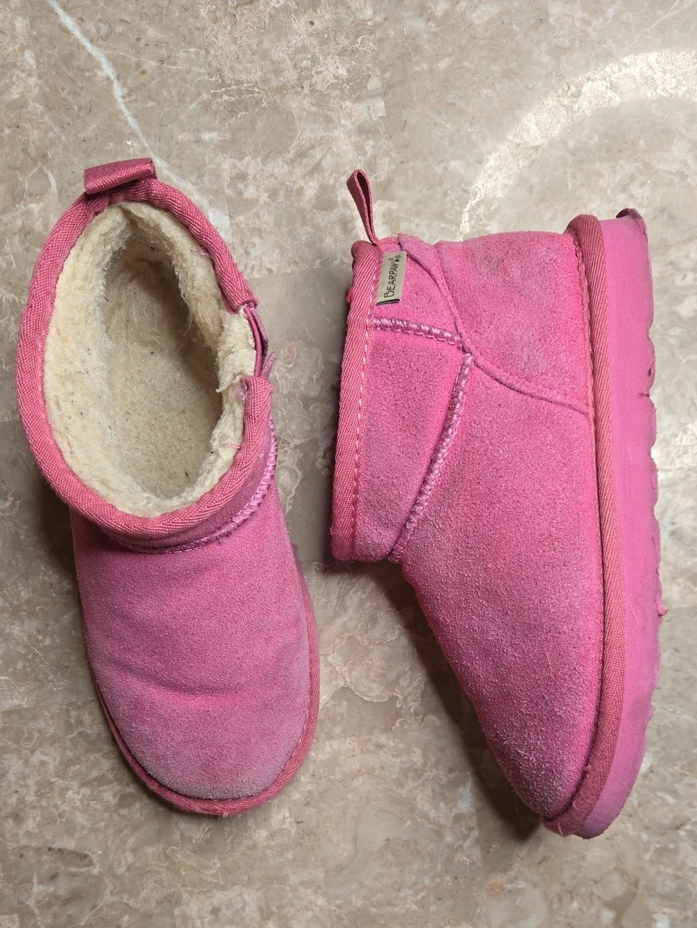 BearPaw Kids Pink Suede Fleece-Lined Boots